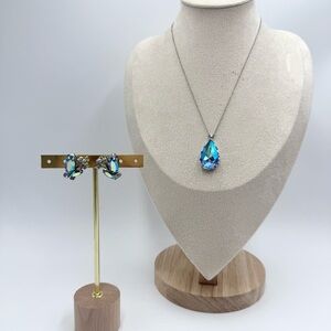 Vintage Aurora Borealis AB Austrian Crystal Dangle Bridal Earring Necklace Sets